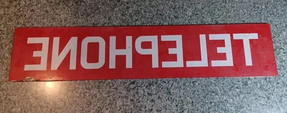 VINTAGE ORIGINAL RED PAYPHONE TELEPHONE BOOTH GLASS SIGN 25 1/2 INCHES - Image 3 of 4