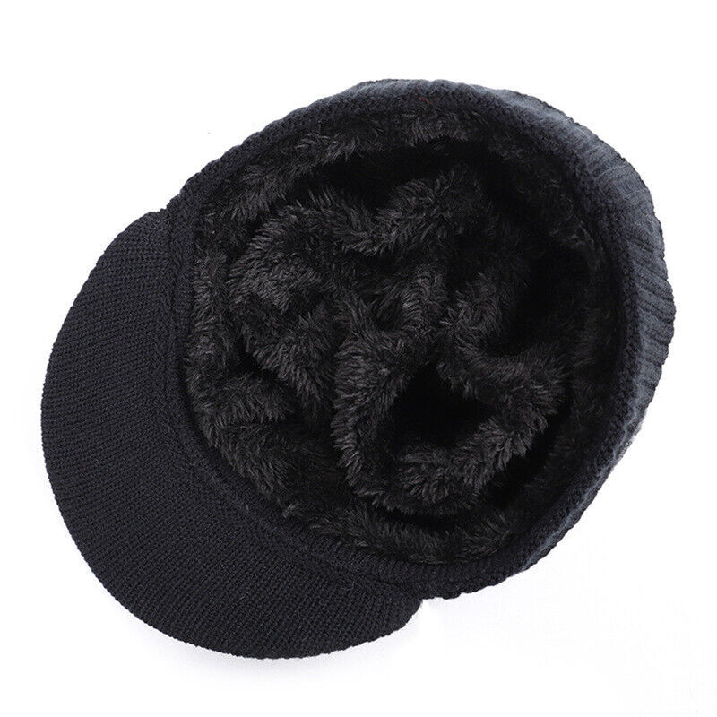 Mens Winter Warm Peaked Beanie Hat Fleece Lined Outdoor Ski Cap with