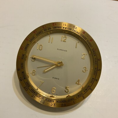 VTG RARE GUARDIER Swiss World Time 8 Day Travel Alarm Clock w