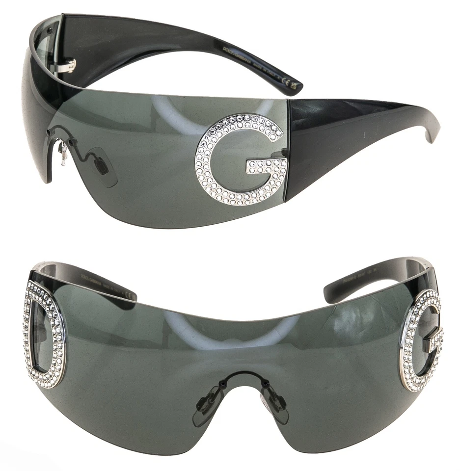 DOLCE & GABBANA Reedition 2298 Black DG Crystal Logo Shield Sunglasses DG2298B