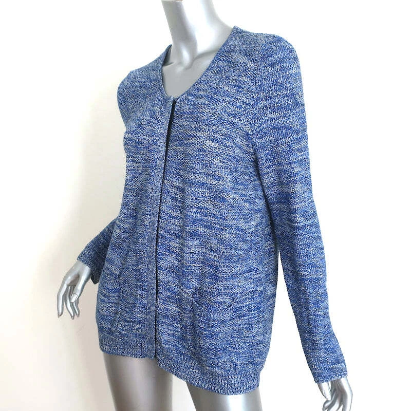 Sandro Metallic Tweed Knit Cardigan Blue Linen-Blend Size 3 Snap Front Sweater - Image 2 of 4
