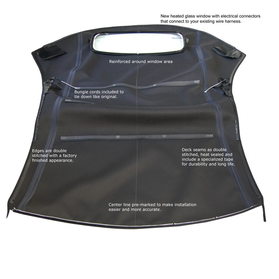 VW Beetle 2003-2010 Convertible Top in Black Cloth with Glass Window - Power - Image 2 of 4