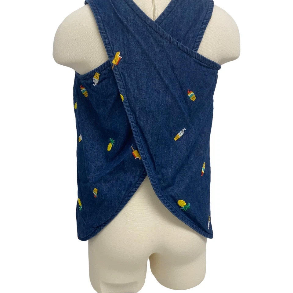 Blusa Hanna Andersson Niña Azul Denim Helado Espalda Cruzada Talla 6-7 Foto 4 de 4