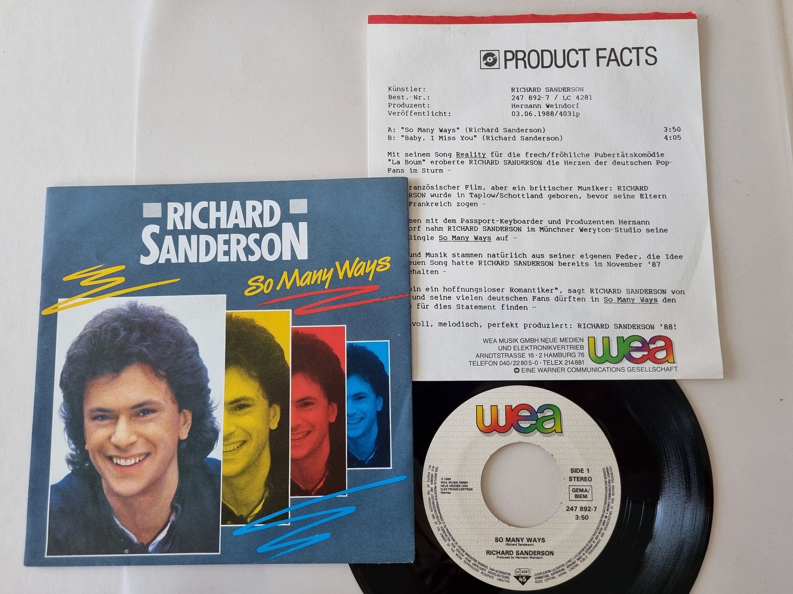 Richard Sanderson - So many ways 7'' Vinyl Germany WITH PROMO FACTS