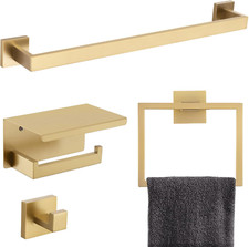 Brushed Gold 4-Piece Bathroom Hardware Set - Towel Bar  Toilet Paper Holder