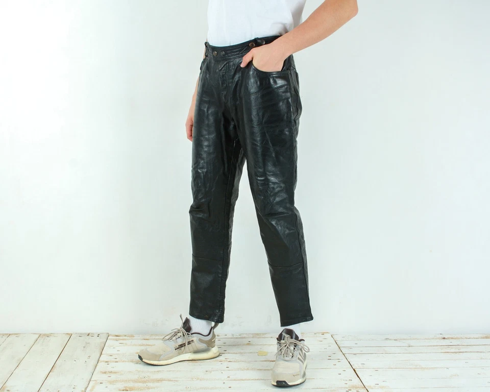 Pantalons En Cuir Moto Pour Hommes W38 L30 Noir Vintage - Photo 4/4