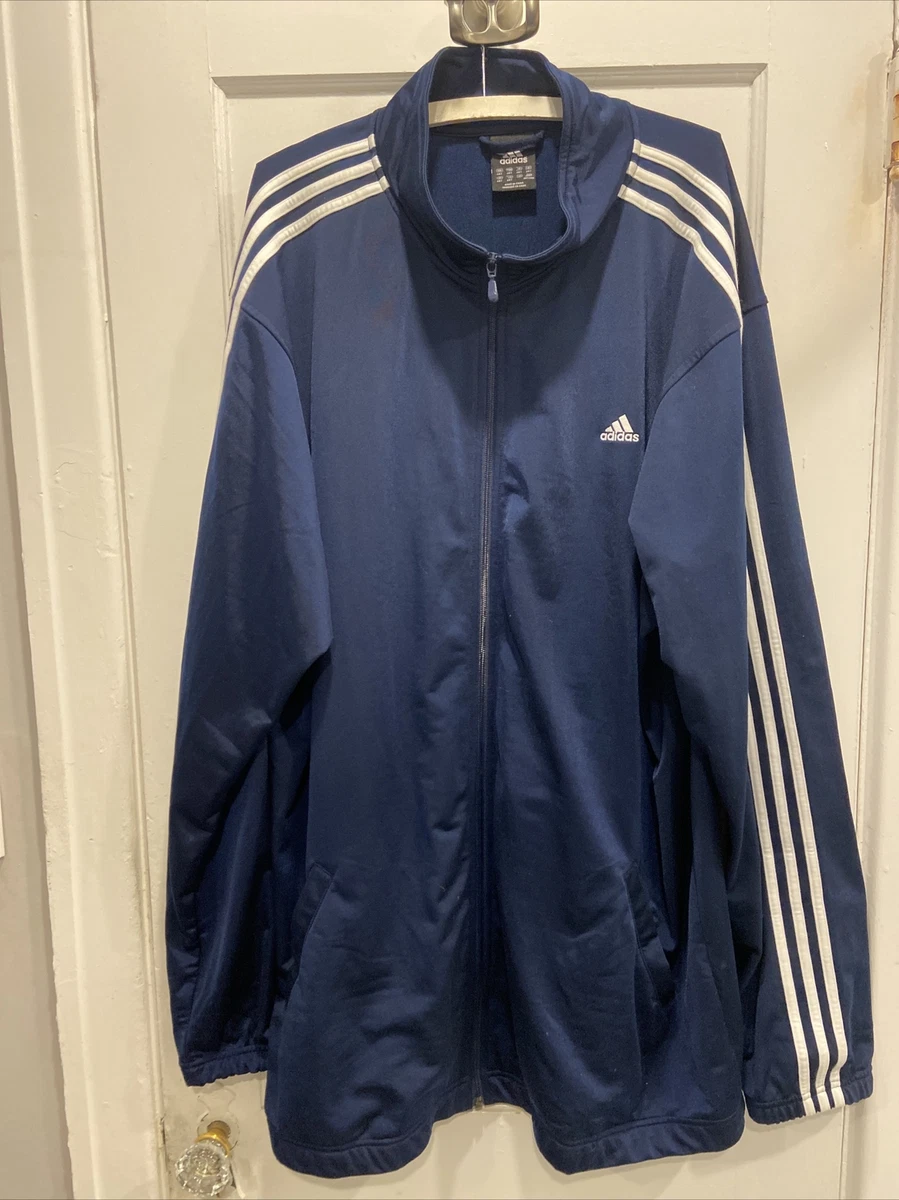 Adidas Essentials 3 Stripe Blue Warm Up Jacket RN 88387 CA 40312 Mens Size  XXL