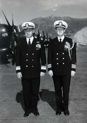 #ad Korean War Era US Navy Admiral Officer Photo Dress Blues Aide Aircraft 1950s $24.31
