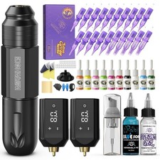 Wireless Tattoo Machine Kit Complete Rotary Pen 1200mAh Power with Ink Needles