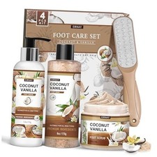 Coconut  Vanilla Foot Soak Set - Salts, Foot File, Scrub  Urea Cream