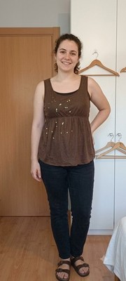 Camiseta Tirantes Marron Con Lentejuelas Adolfo Dominguez Talla L