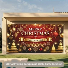 2D Flat Printing Background Cloth, Festive Golden Text & Design Garage Polyester