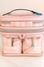 NEW Victoria  s Secret 4-Piece Train Case Makeup Bag Set Heritage Pink Stripe NWT