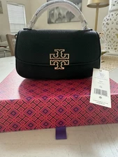 Tory Burch Britten Mini Top Handle Pebbled Leather Bag In Black 