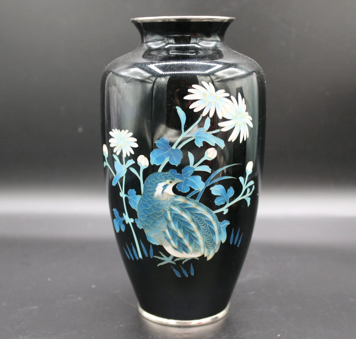 黑色景泰蓝日本古董花瓶| eBay