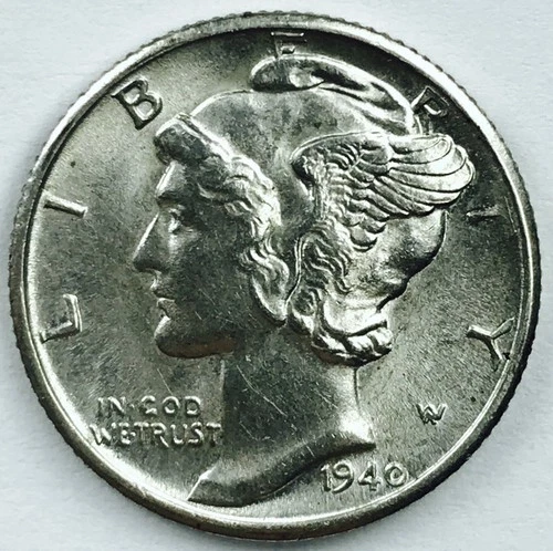 1940 D MERCURY DIME! GEM BU+++! FSB! GORGEOUS EXAMPLE! CRAZY! INSANE! NR #P1586