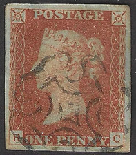 SG 8 1d red-brown. Plate 24. Lettered R.C. Very fine used 4 fine margins.