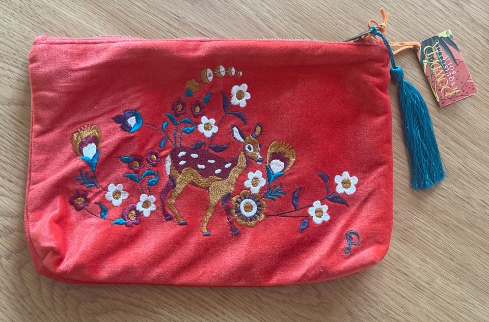 POWDER DESIGN - ORANGE VELVET FAWN MEADOW EMBROIDERED POUCH BAG - £28 - NWT - Image 2 of 4