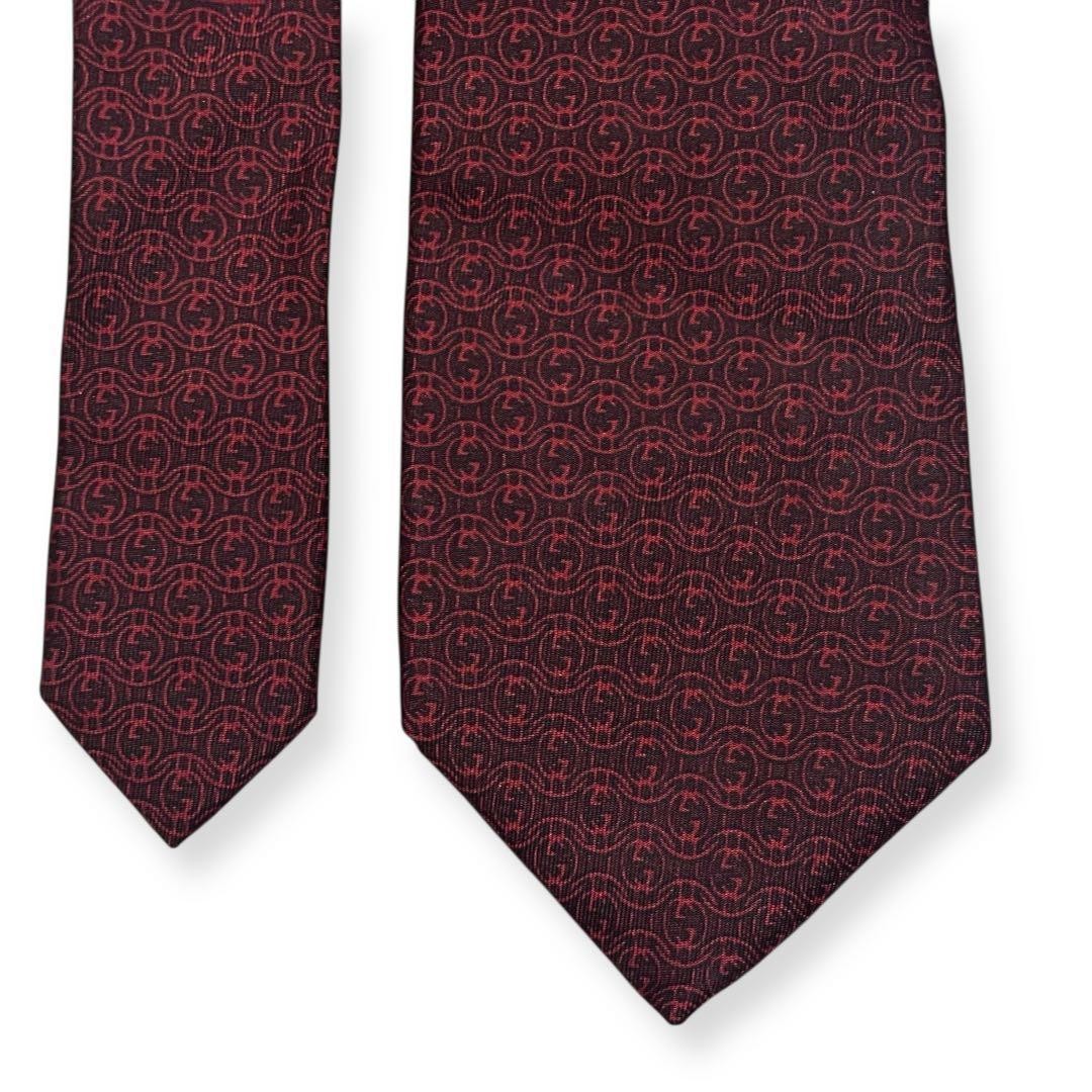 Gucci Silk Tie GG Interlocking Pattern Bordeaux U… - image 4
