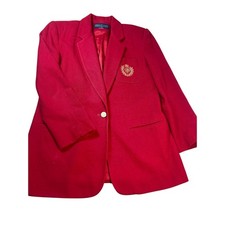 Vintage Red Wool Blazer Gold Crest Button Herman Geist 10