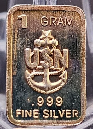 1 Gram .999 Fine Silver Art Bar Ingot. U.S.A. NAVY!  Fun Way Of Investing.