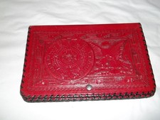 Vintage Mexican Red Hand tooled Leather Handbag Clutch purse