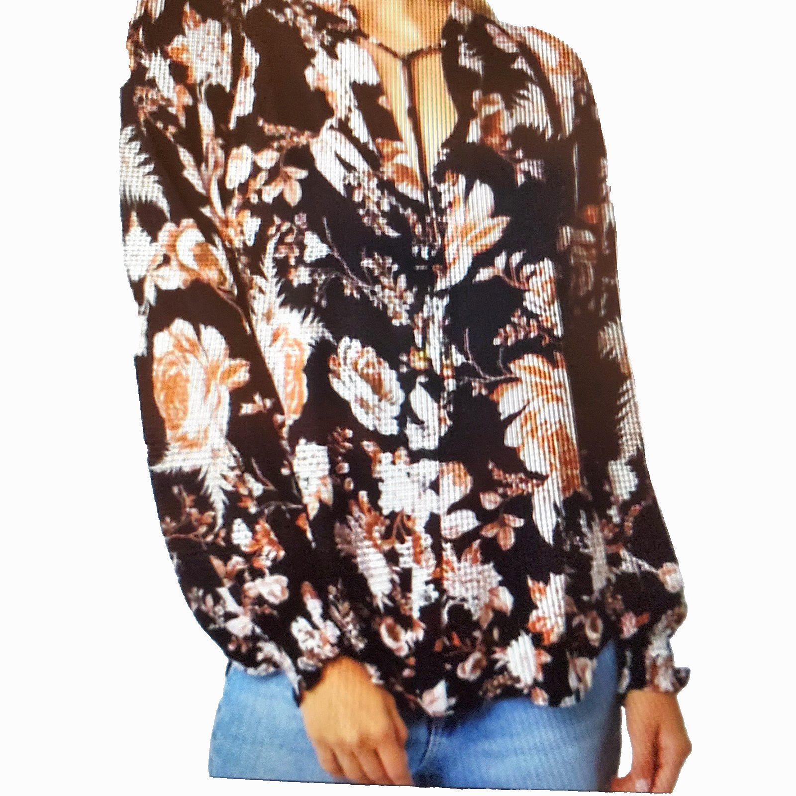 OLIVACEOUS Women's Floral Top Medium Button Up Long Sleeve Boho Shirt Blouse