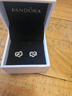 PANDORA Funkelnde Infinity Herz Ohrstecker 925 Sterling Silber CZ