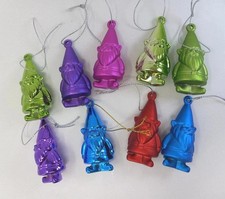Gnome Ornament Lot Of 9 Colorful Christmas Lightweight Plastic 2.5"