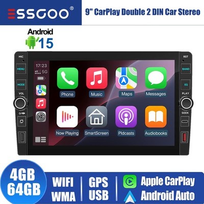 9 Inch 2 DIN Car Stereo Radio 64GB Android 15.0 Carplay GPS Navi WIFI BT FM/RDS