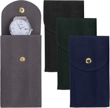 , 4 Pack Velvet Watch Pouch with Snap Button Single Portable Travel Case Storage