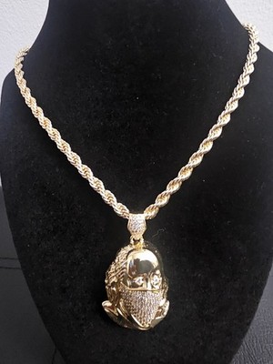 24 Zoll 14k vergoldet Messing - 4,7 mm Seil Kette mit Ben Franklin CZ maskierter Anhänger