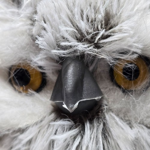 Snowy Horned Owl 9 in White/Grey Faux Fur Feathers Bird Crafting Ornament Décor - Picture 10 of 10