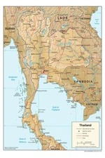 Thailand Physical Geography Geographic Physiographic Map Country Nation Print