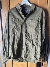 Carhartt Men's Long Sleeve Button Up Shirt Size Large Olive Relaxed Fit