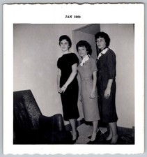Vtg B&W Snapshot Women In Dresses With Corsages 1960