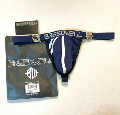 BREEDWELL Size L Locker Room T-Back Thong - Navy Blue/ Black/White/Silver
