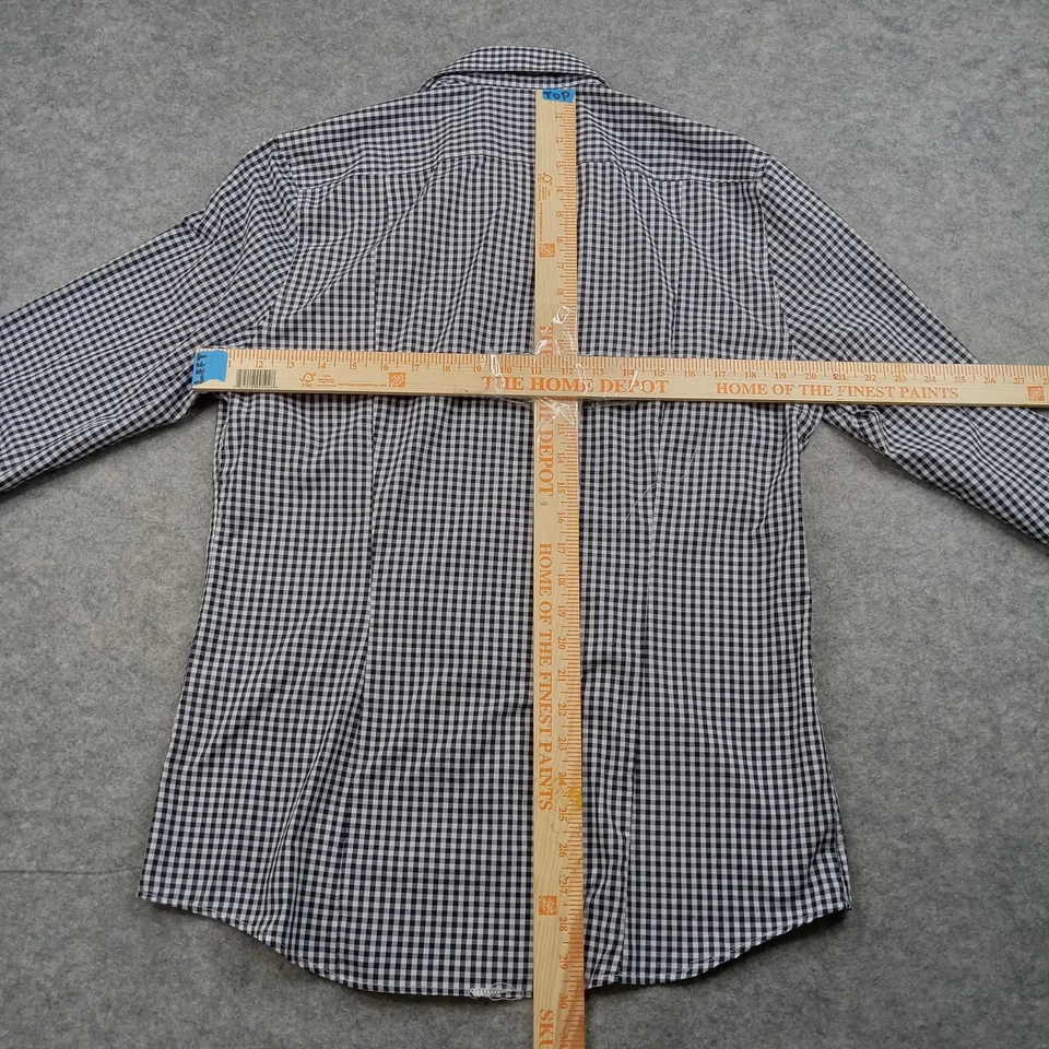 Camisa HM Para Hombres Mediana Azul Marino Blanca Calce Ajustado Fácil Hierro Cuadros Guinga Abotonada Foto 4 de 4