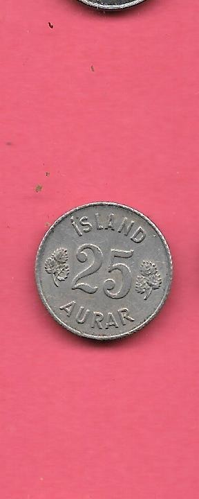 ICELAND KM11 1951 VF-VERY FINE CIRCULATED OLD ANTIQUE 25 AURAR COIN