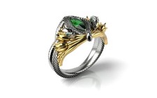 Unique Snake Ring, Vintage Emerald Crystal Ring, Handmade Christmas gifts