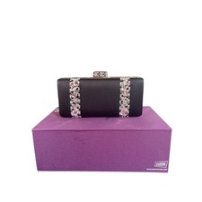 Jimmy Crystal New York Black Crystal Clutch Bag w/ Box Elegant Formal Purse