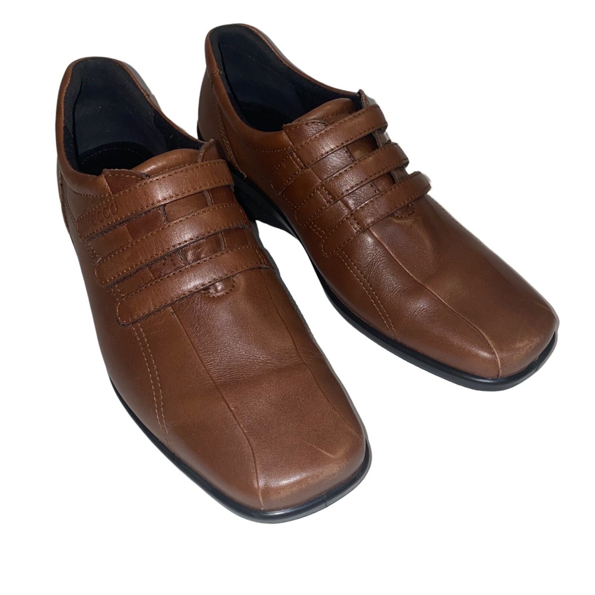 Ecco Womens EU 40 Casual Leather Strap Brown Square Toe - Main Image