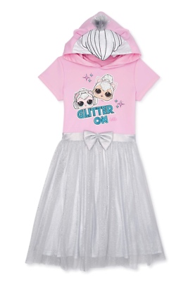 new Girls LOL Surprise! Pink & Silver Hooded Dress Glitter On Size 10/12 |  eBay