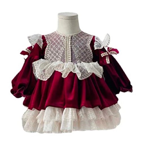 Abito da ballo in pizzo velluto vestito bambina bambina 2T TuTu fiocco cintura vacanza tradizionale