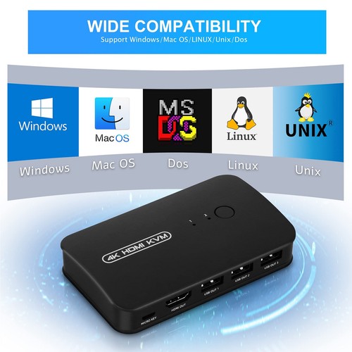 KVM Switch pour 2 PC Commutateur KVM HDMI et USB Partageant 4K@30Hz Moniteur ... - Photo 6/6