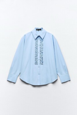 さらぽん Zara Women Poplin Shirt With Pleats Sky Blue 2217/157 Size L