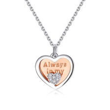 Sterling Silver 'Always in my heart' Double Heart CZ Memory Necklace Gift PE48