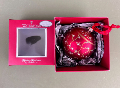 Waterford Holiday Heirloom Jeweled Scrolls Red Glass Ball Christmas ...