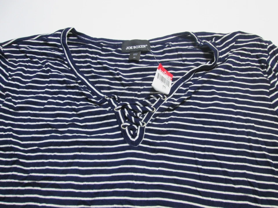 NUEVO CON ETIQUETAS Joe Boxer Mujer Talla 2X Camisa Cuello en V Azul Marino Manga Larga Rayas Informal Foto 4 de 4