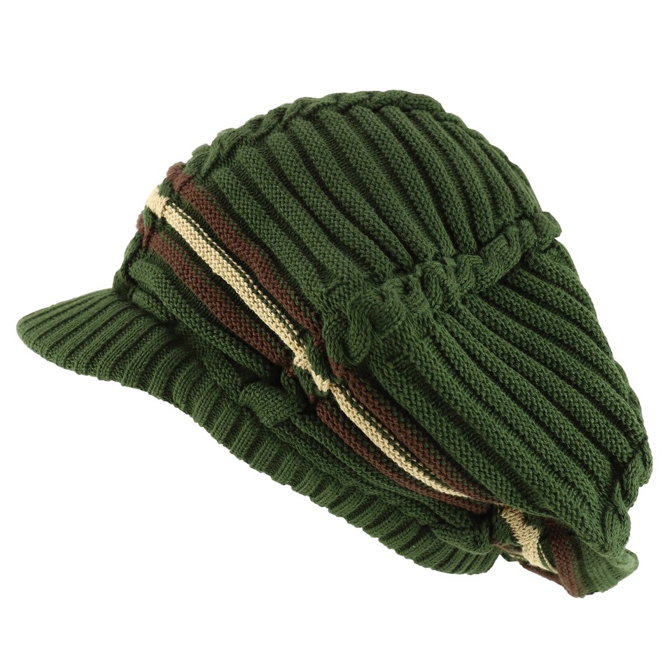 Dreadlock Deep Shell RGY Cable Knit Cotton Rasta Beanie with Brim ...